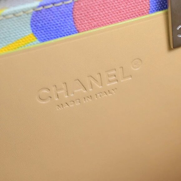 CHANEL CC High Summer Tote Bag Shoulder Canvas Leather Flower Yellow - Picture 7 of 16